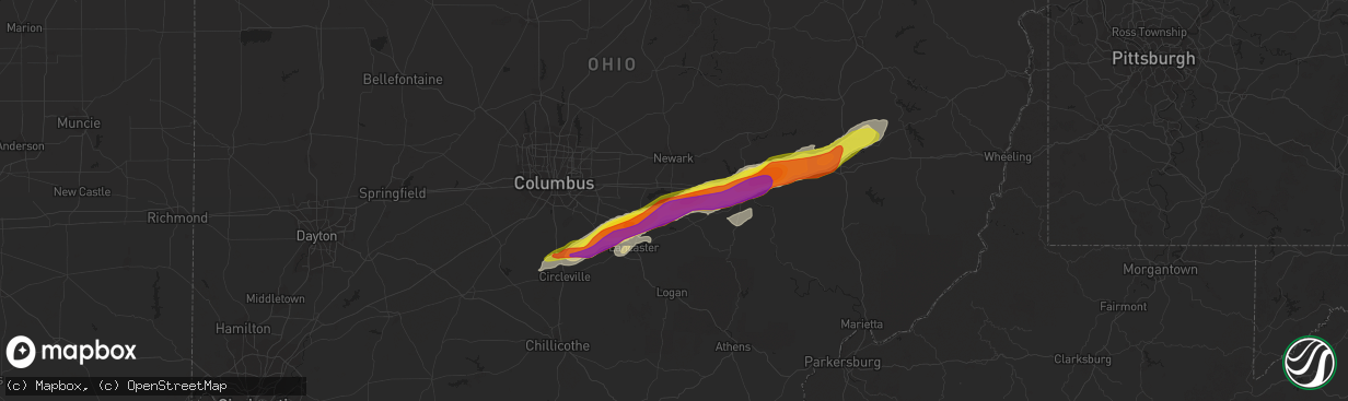 Hail map in Thornville, OH on May 3, 2022