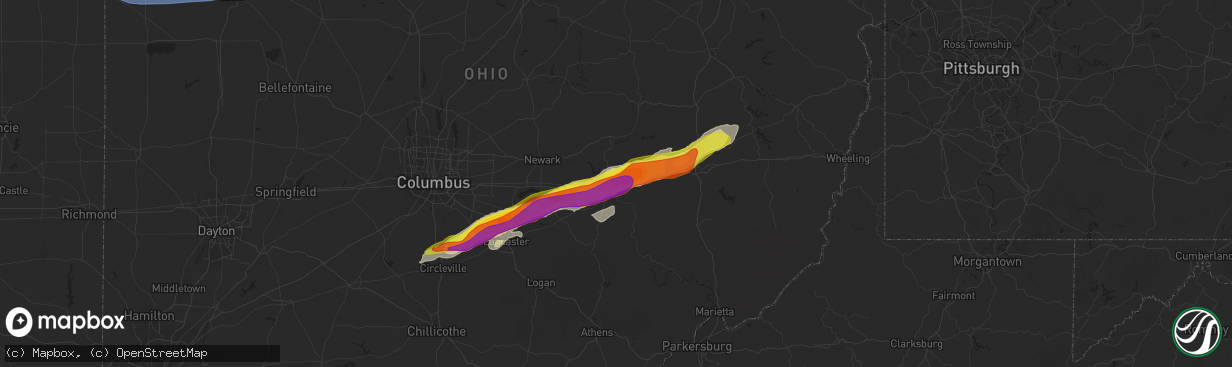 Hail map in Zanesville, OH on May 3, 2022