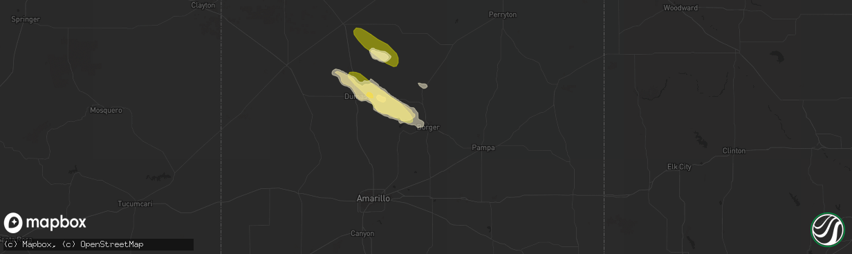 Hail map in Borger, TX on May 3, 2023