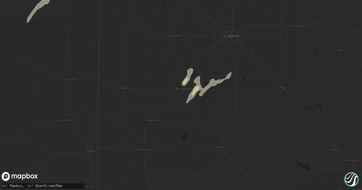 Hail map in Brownfield, TX on May 3, 2023