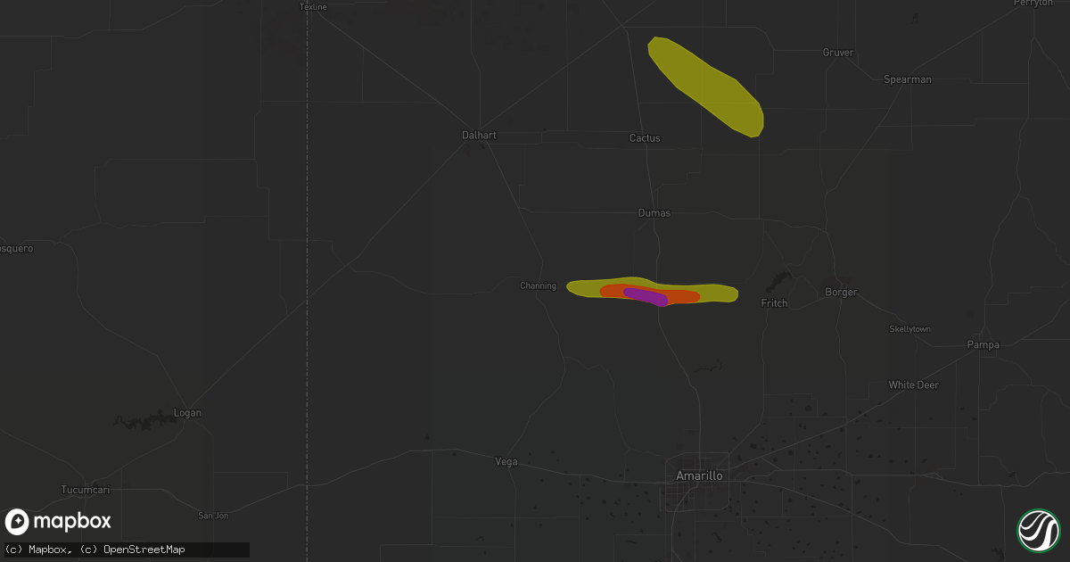Hail map in Channing, TX on May 3, 2023