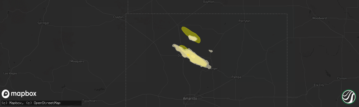 Hail map in Dumas, TX on May 3, 2023