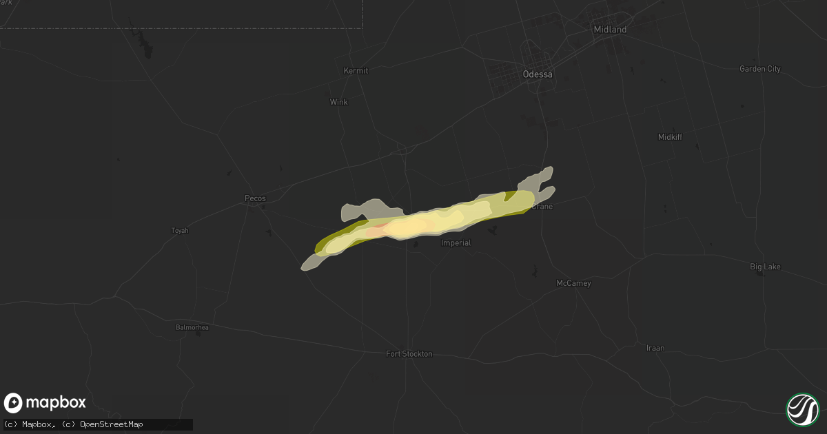 Hail map in Grandfalls, TX on May 3, 2023
