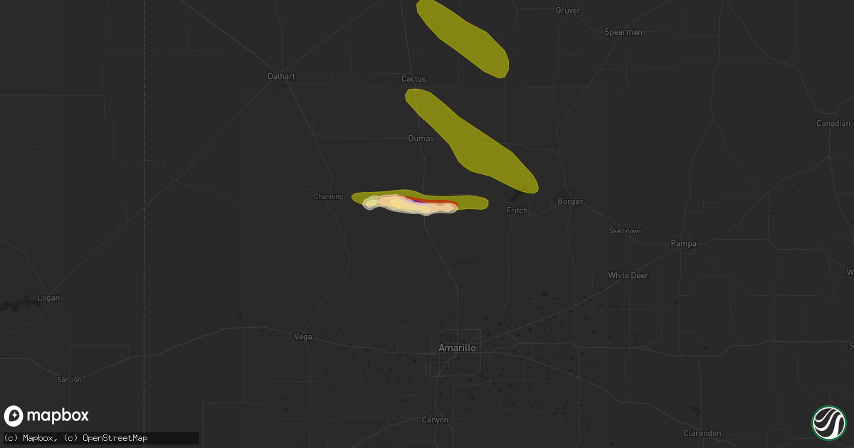 Hail map in Masterson, TX on May 3, 2023