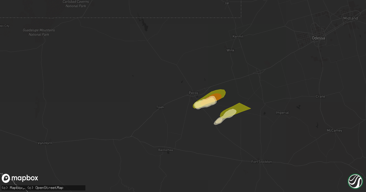 Hail map in Pecos, TX on May 3, 2023