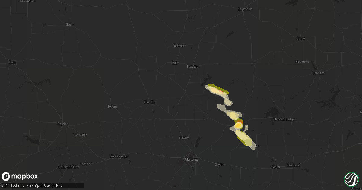 Hail map in Stamford, TX on May 3, 2023