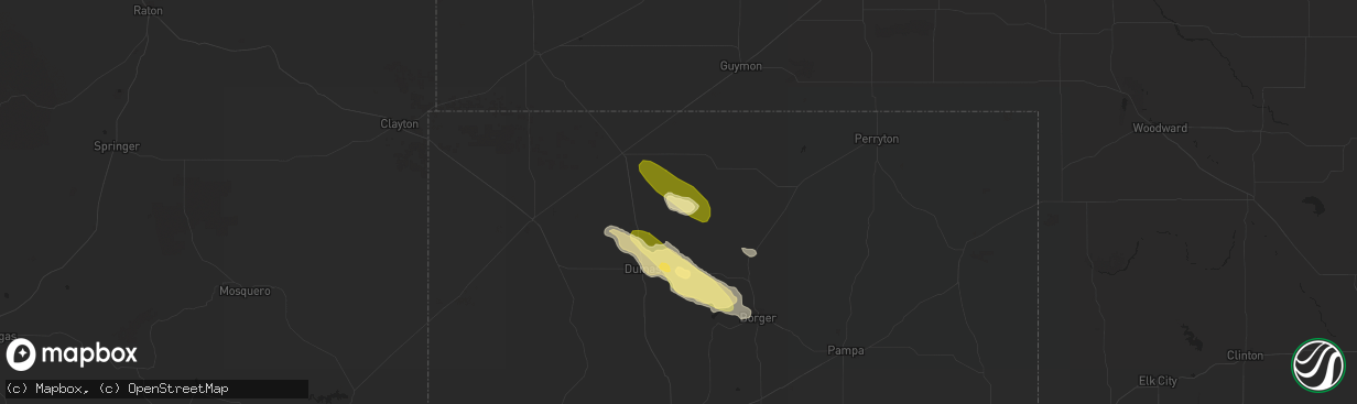 Hail map in Sunray, TX on May 3, 2023