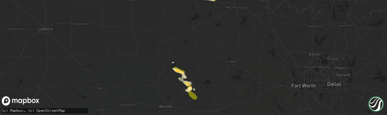 Hail map in Throckmorton, TX on May 3, 2023