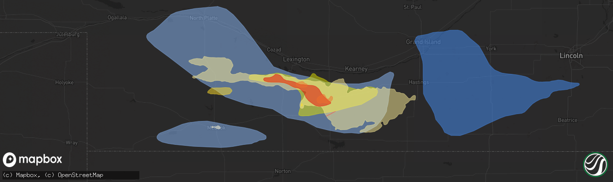 Hail map in Bertrand, NE on May 3, 2024