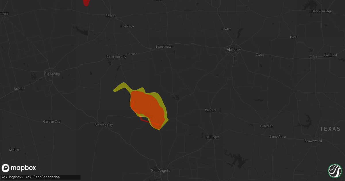 Hail map in Blackwell, TX on May 3, 2024