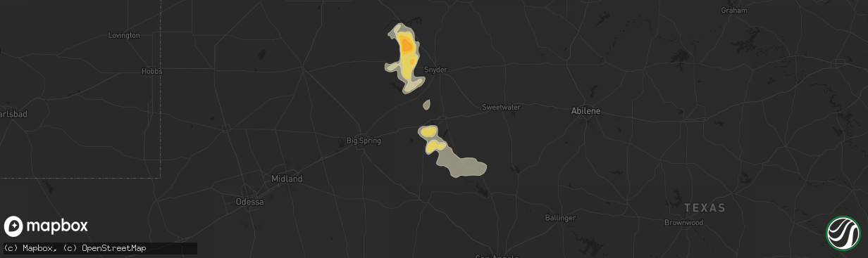 Hail map in Colorado City, TX on May 3, 2024