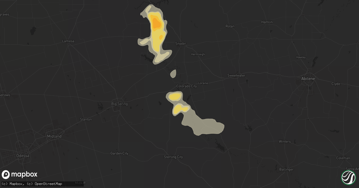 Hail map in Colorado City, TX on May 3, 2024
