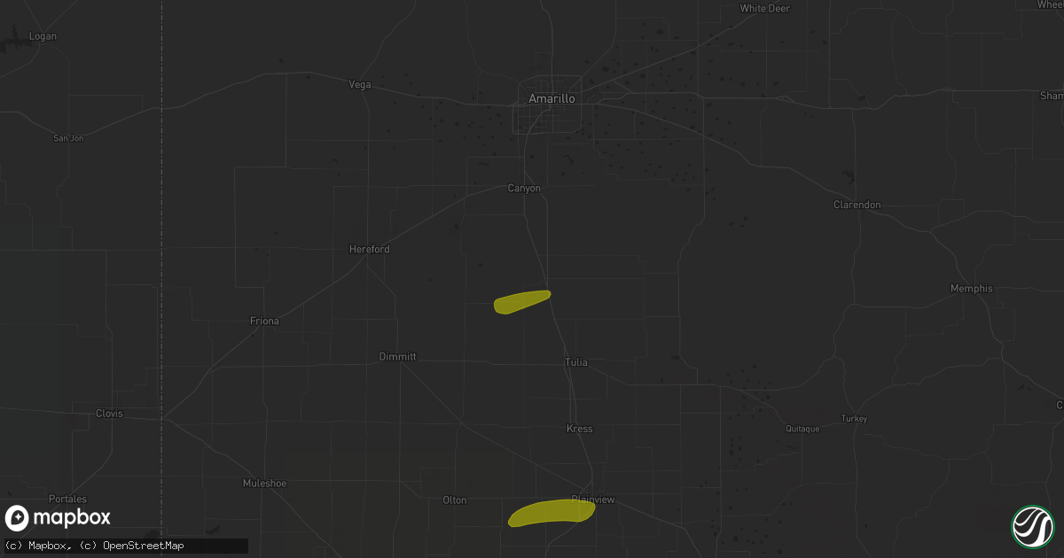Hail map in Happy, TX on May 3, 2024