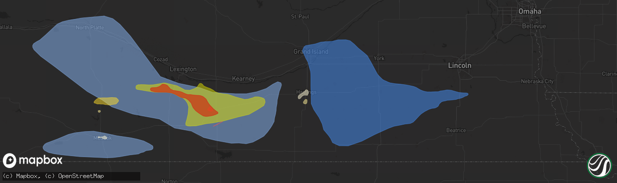 Hail map in Hastings, NE on May 3, 2024