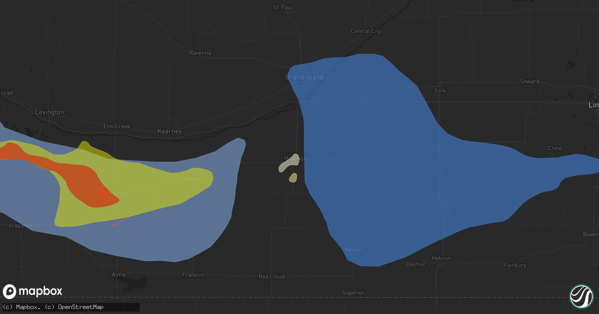 Hail map in Hastings, NE on May 3, 2024
