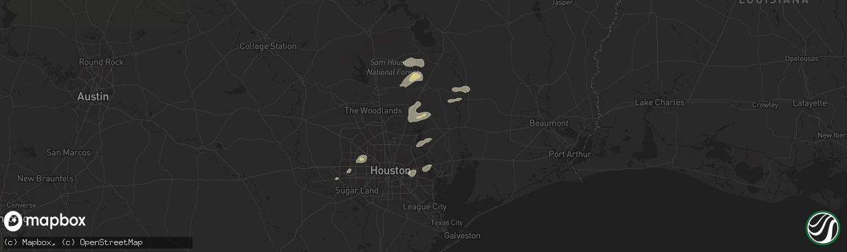 Hail map in Huffman, TX on May 3, 2024