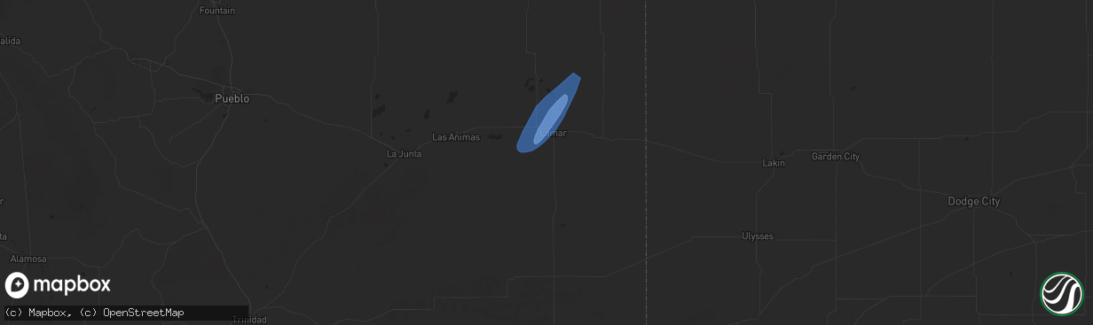 Hail map in Lamar, CO on May 3, 2024