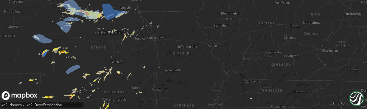 Hail map in Missouri on May 3, 2024