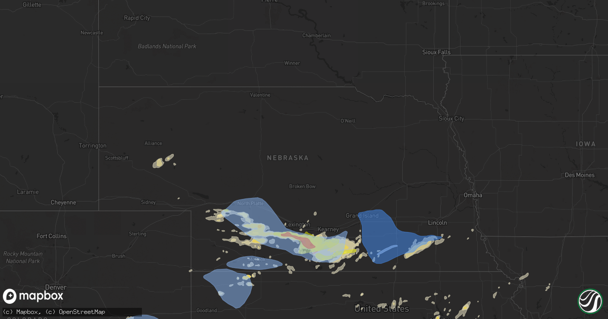 Hail map in Nebraska on May 3, 2024