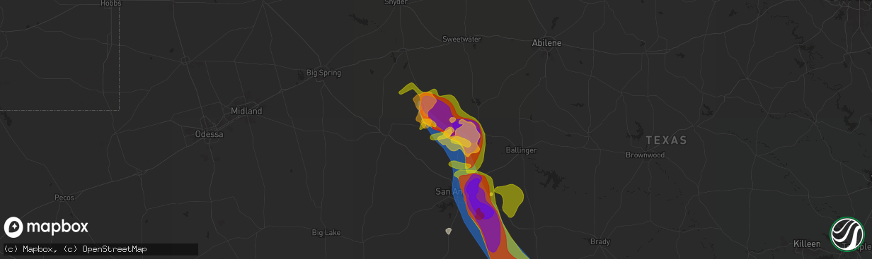 Hail map in Robert Lee, TX on May 3, 2024