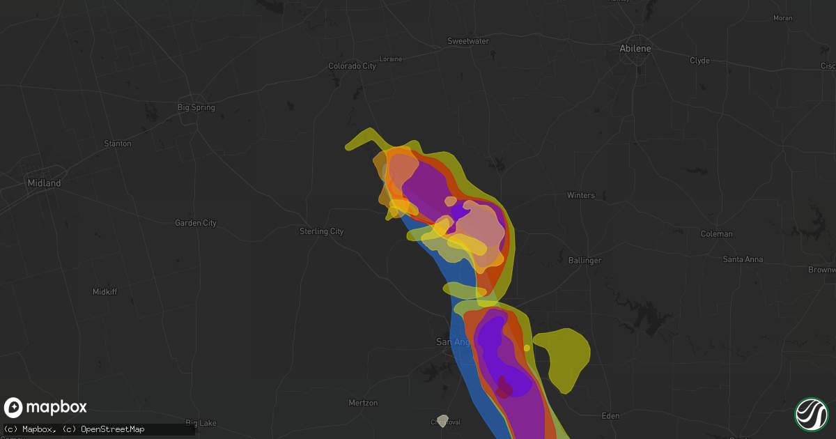 Hail map in Robert Lee, TX on May 3, 2024