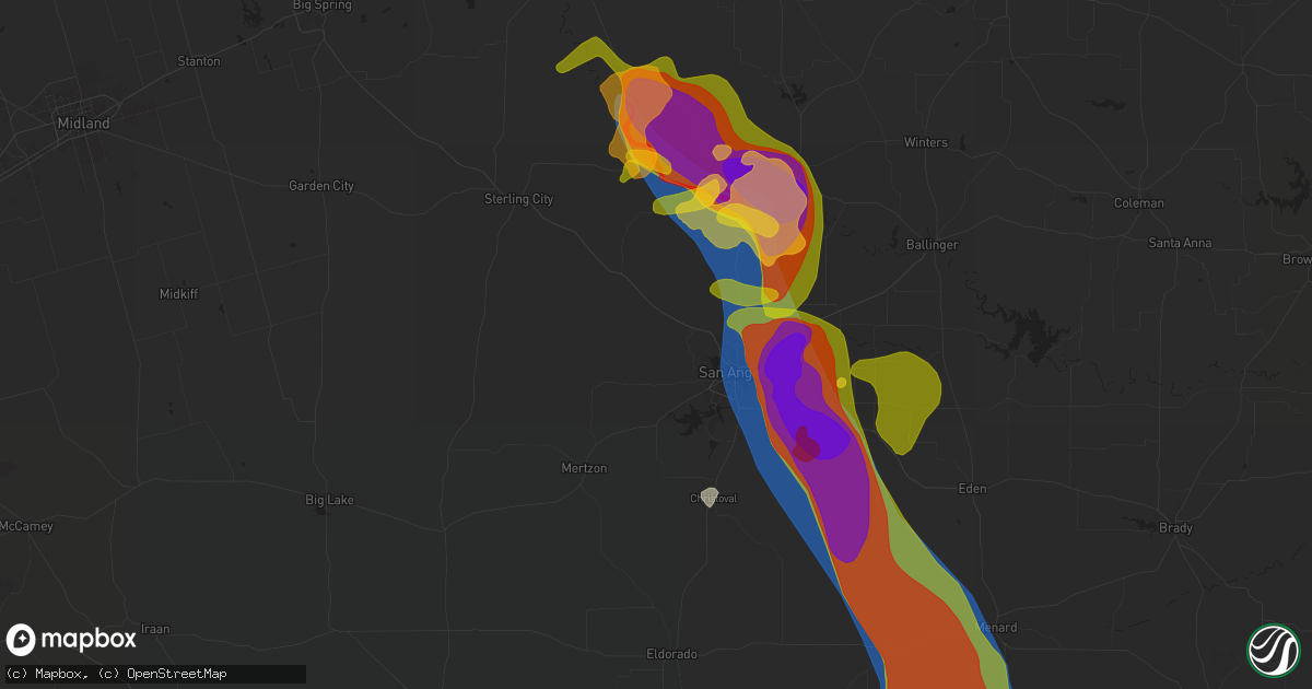 Hail map in San Angelo, TX on May 3, 2024
