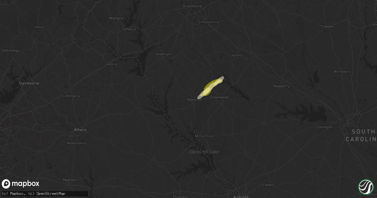 Hail map in Abbeville, SC on May 3, 2025