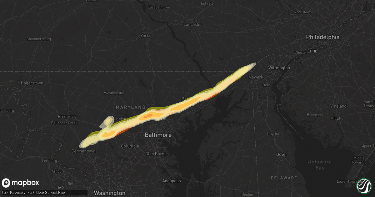 Hail map in Bel Air, MD on May 3, 2025