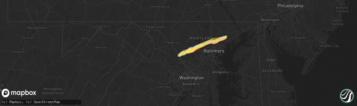 Hail map in Clarksburg, MD on May 3, 2025