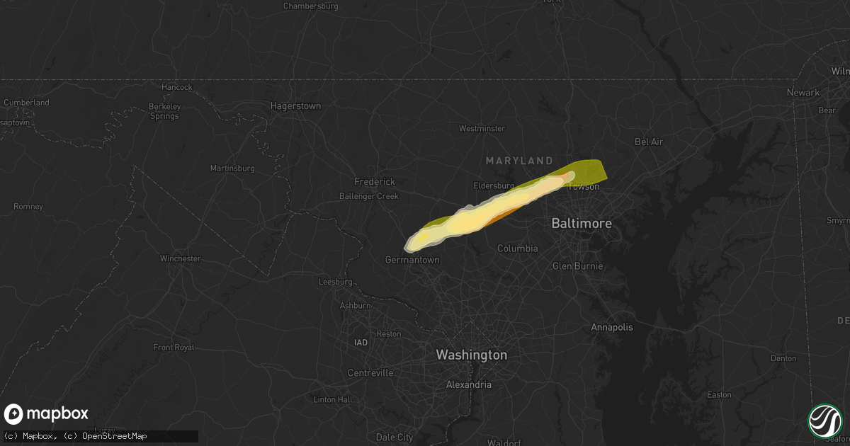 Hail map in Damascus, MD on May 3, 2025