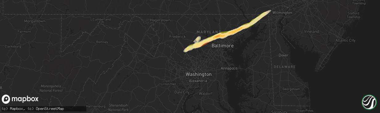 Hail map in Gaithersburg, MD on May 3, 2025