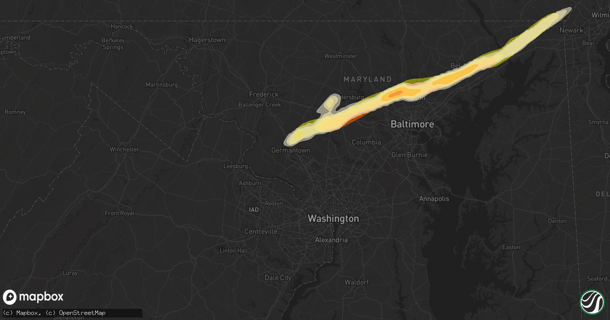 Hail map in Gaithersburg, MD on May 3, 2025