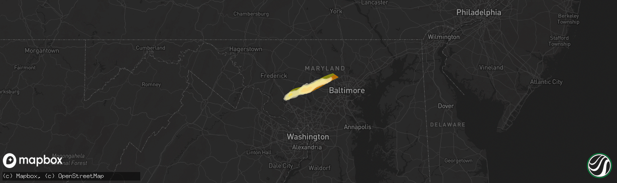 Hail map in Glenwood, MD on May 3, 2025