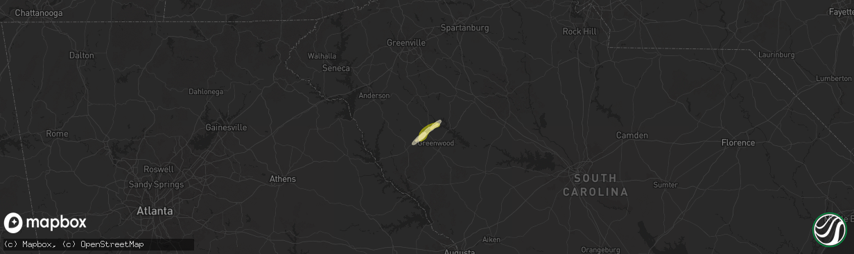Hail map in Hodges, SC on May 3, 2025