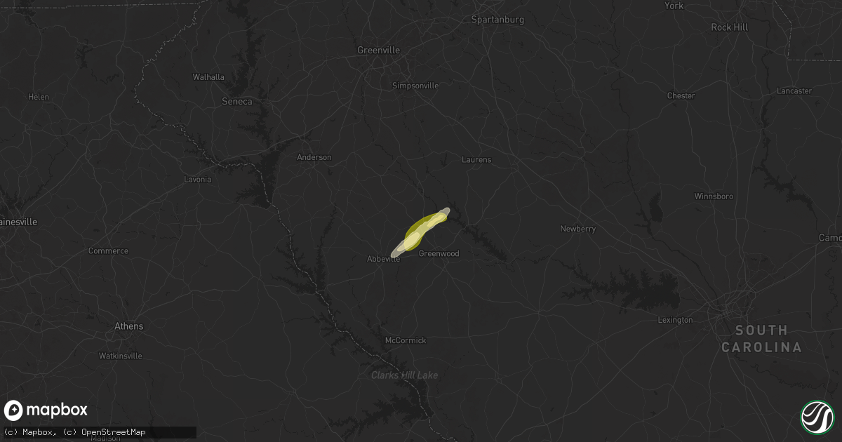 Hail map in Hodges, SC on May 3, 2025