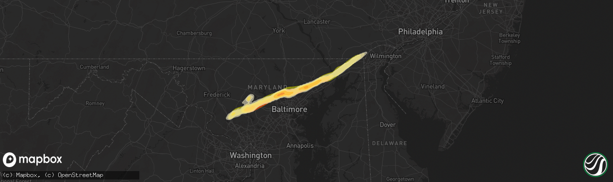 Hail map in Kingsville, MD on May 3, 2025