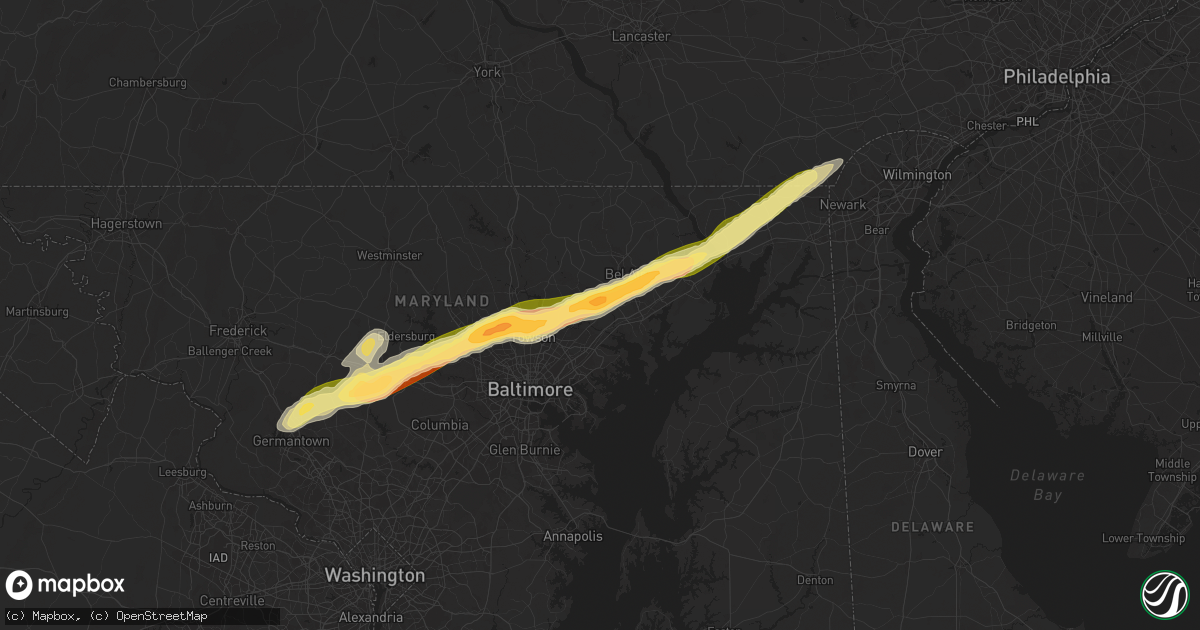 Hail map in Kingsville, MD on May 3, 2025