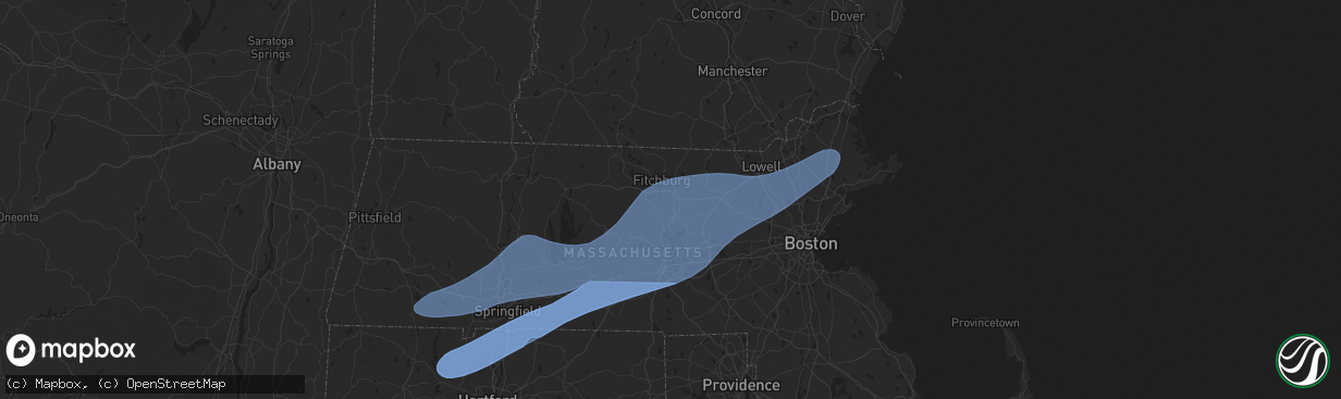 Hail map in Leominster, MA on May 3, 2025