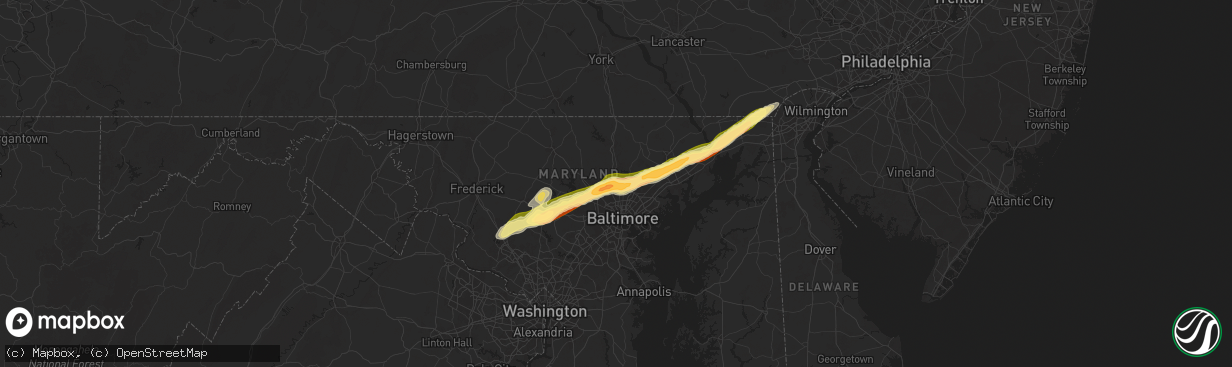 Hail map in Lutherville Timonium, MD on May 3, 2025