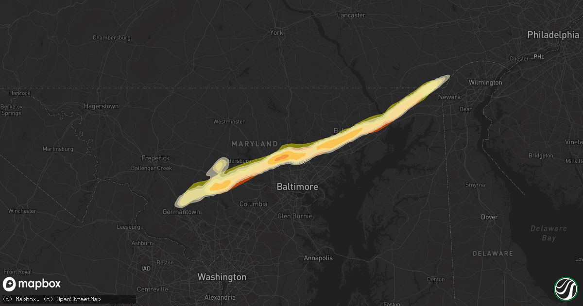 Hail map in Lutherville Timonium, MD on May 3, 2025