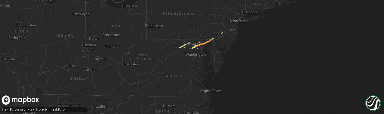 Hail map in Maryland on May 3, 2025