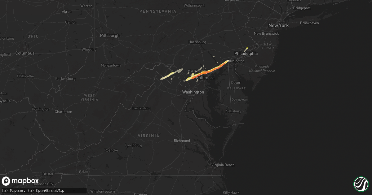Hail map in Maryland on May 3, 2025
