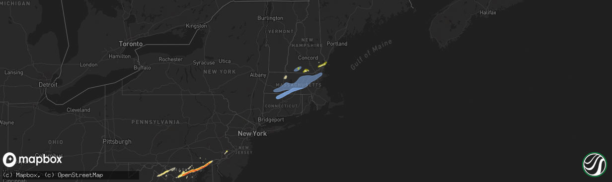 Hail map in Massachusetts on May 3, 2025