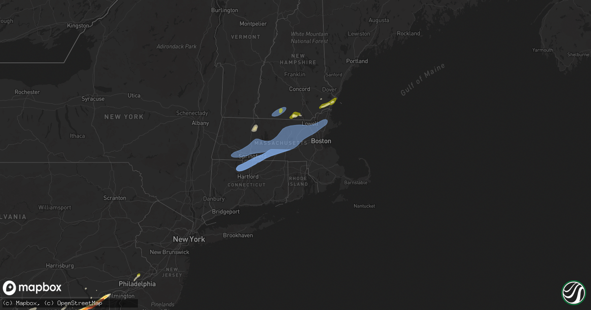 Hail map in Massachusetts on May 3, 2025