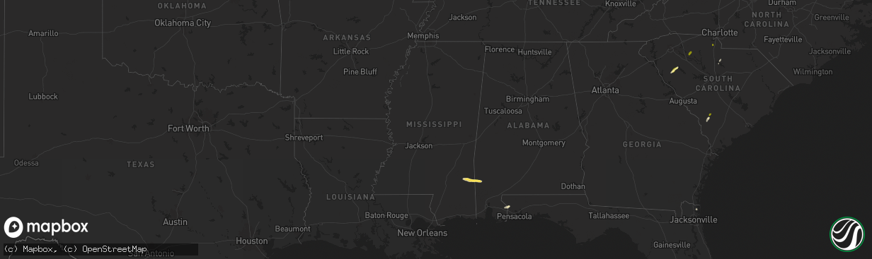 Hail map in Mississippi on May 3, 2025
