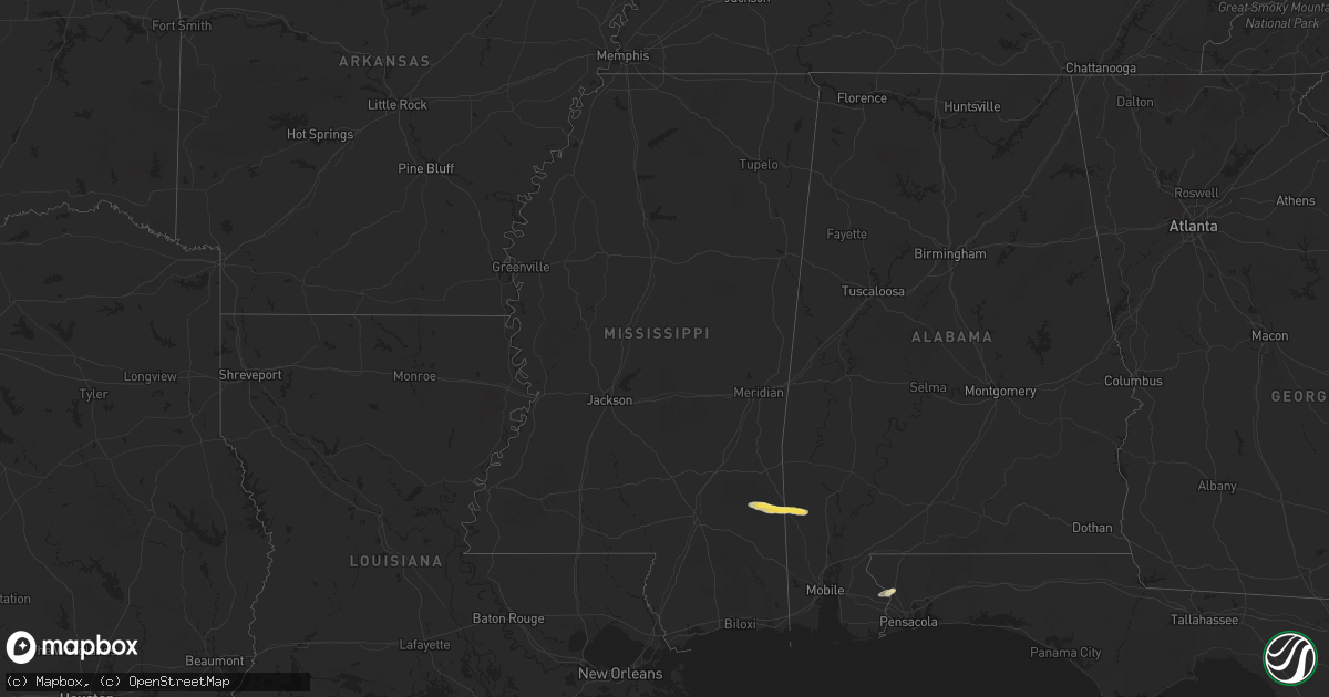 Hail map in Mississippi on May 3, 2025