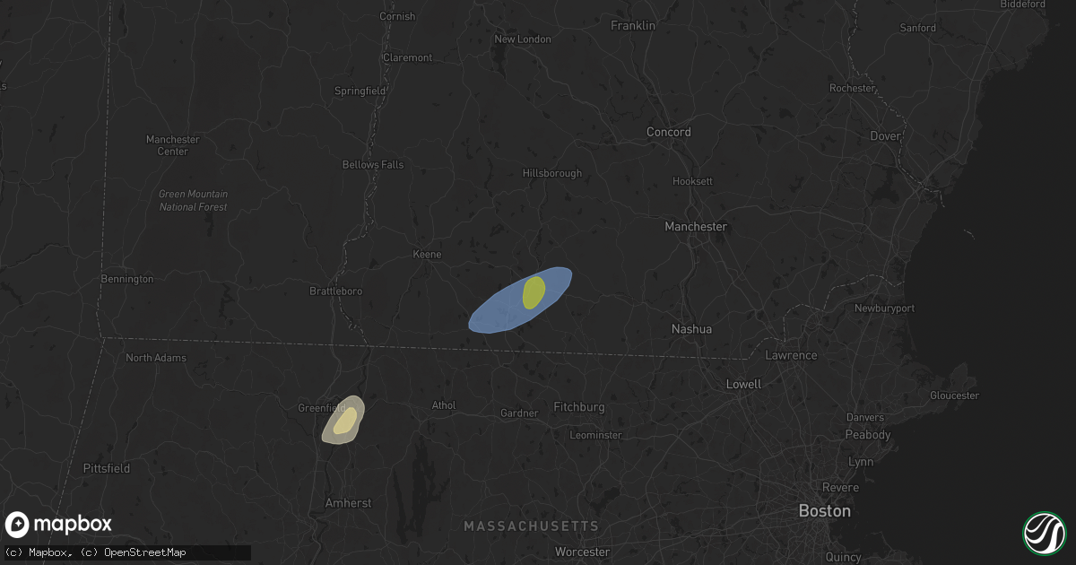 Hail map in Peterborough, NH on May 3, 2025
