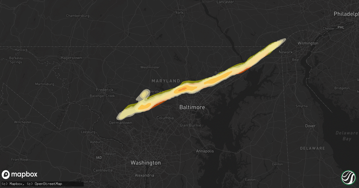 Hail map in Pikesville, MD on May 3, 2025