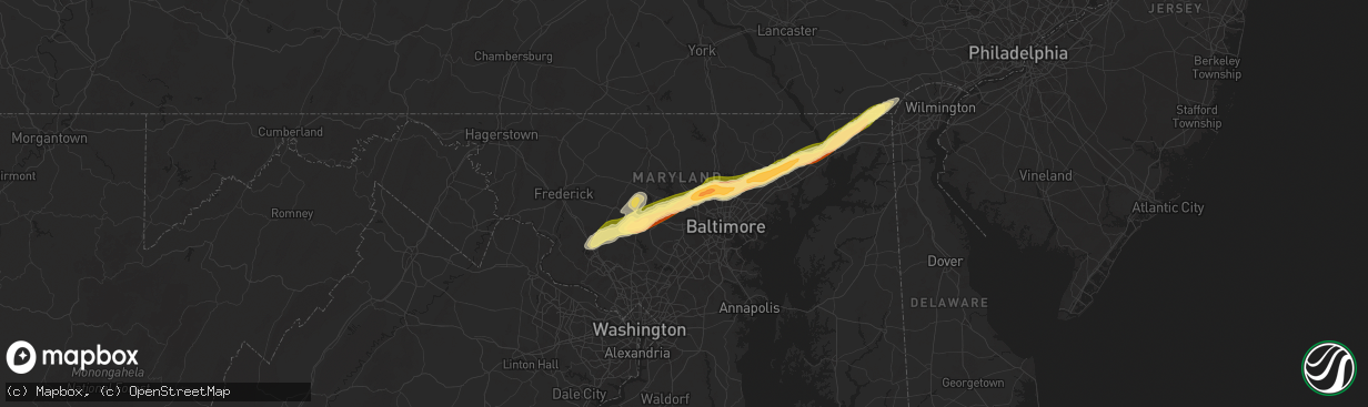 Hail map in Randallstown, MD on May 3, 2025