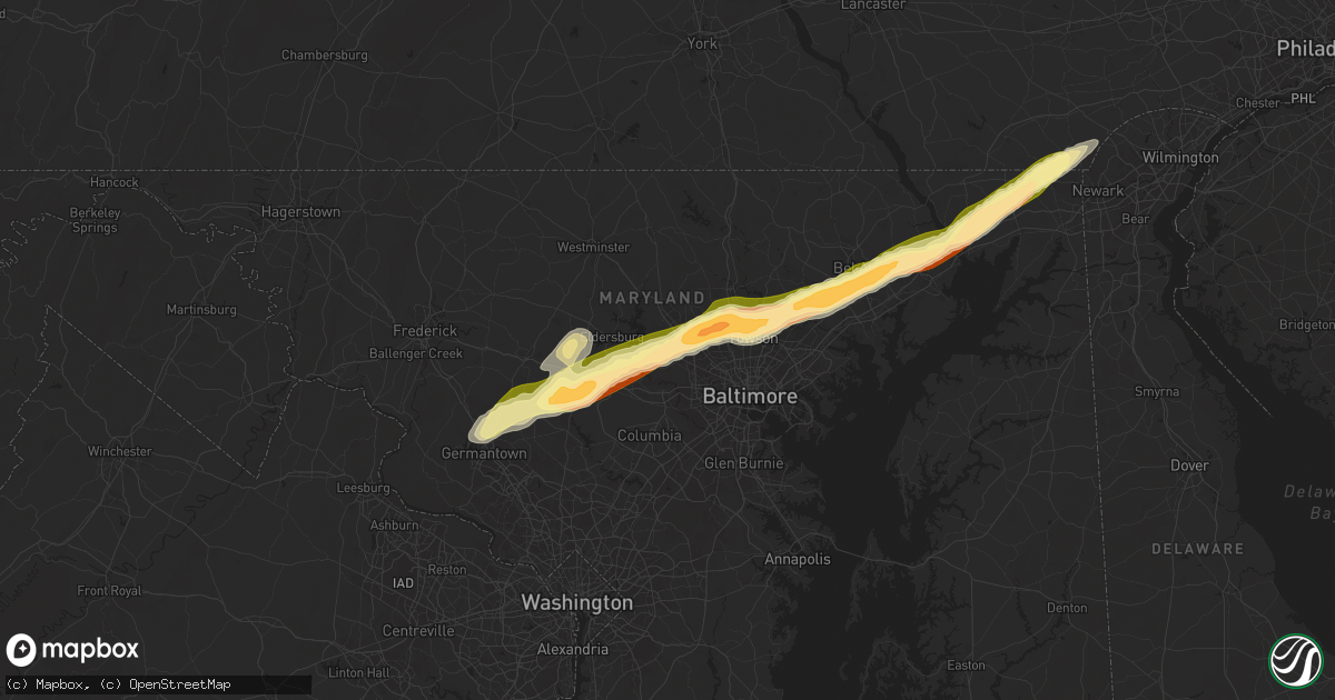 Hail map in Randallstown, MD on May 3, 2025
